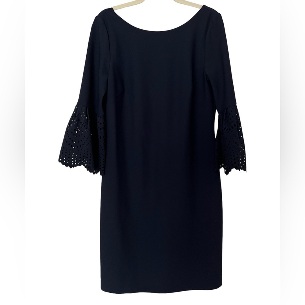 Eliza J Navy Blue Bell Sleeve Sheath Dress